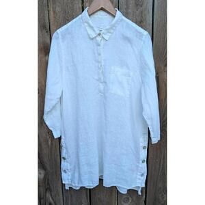 J Jill Women's Size L White 100% Linen Long Sleeve Coastal Beachy Shirt Dress
